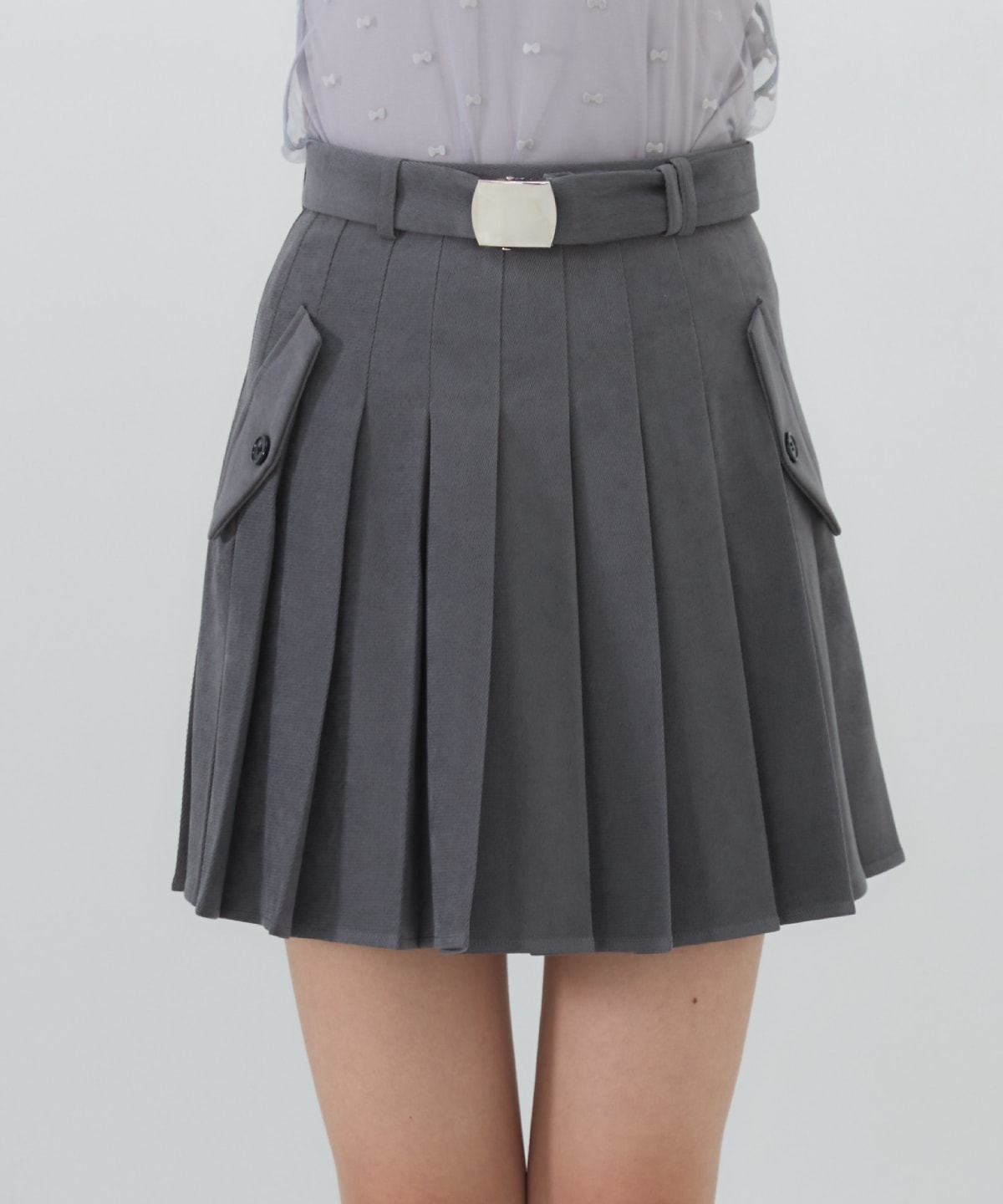 【セットアップ可能】ベルテッドプリーツミニスカート