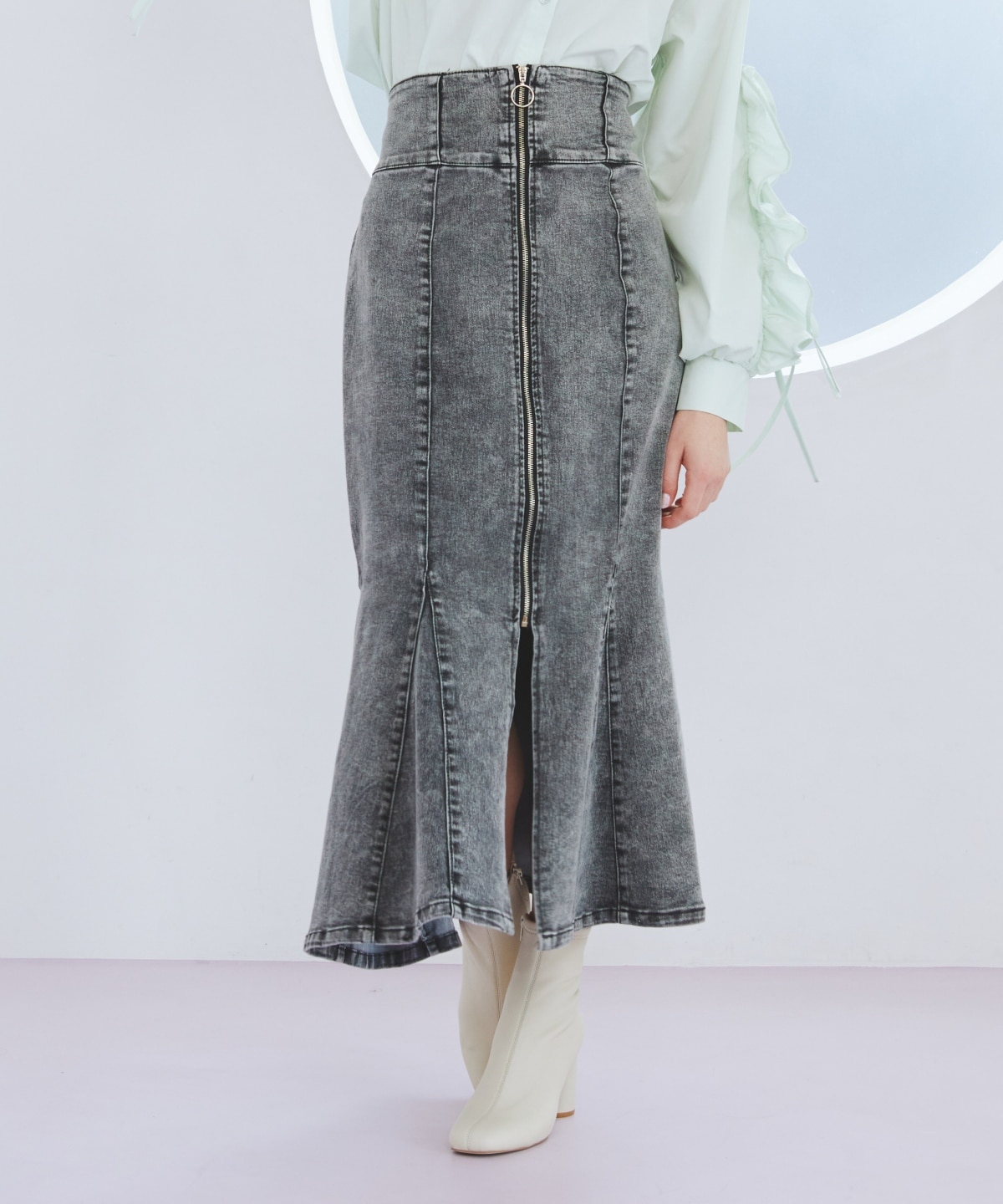 フロントジップデニムマーメイドスカート