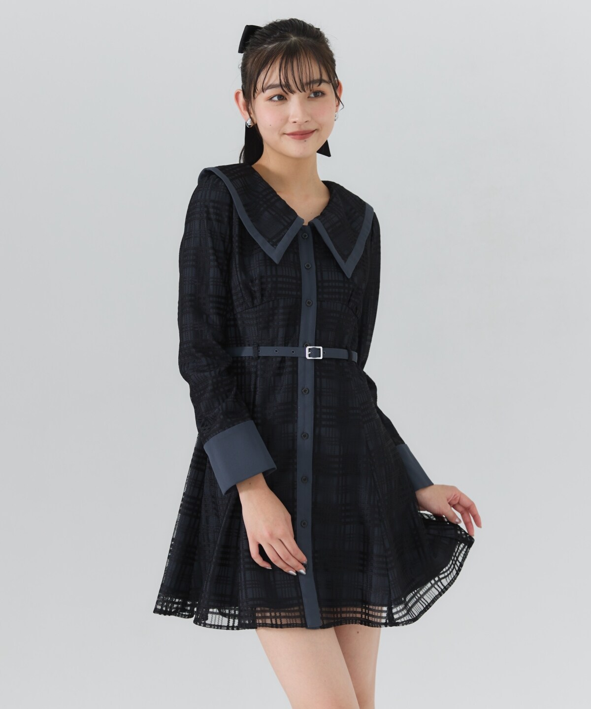 ビッグカラーレースミニワンピース