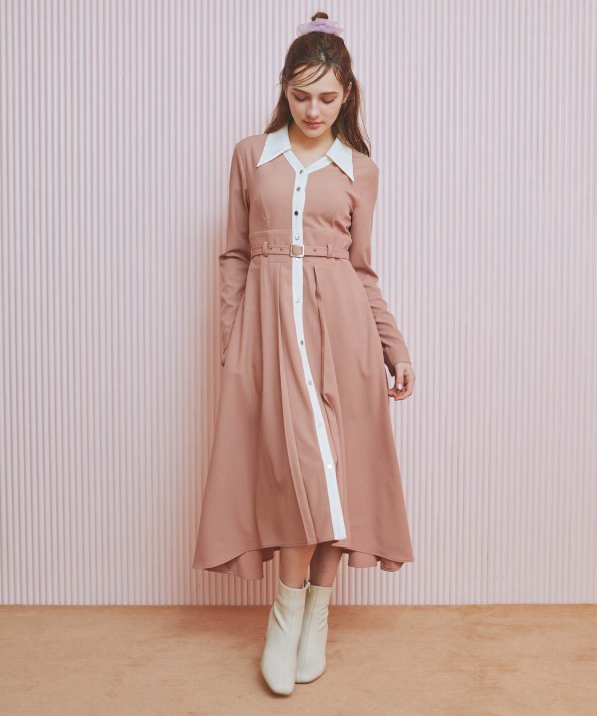 バイカラースキッパーシャツワンピース