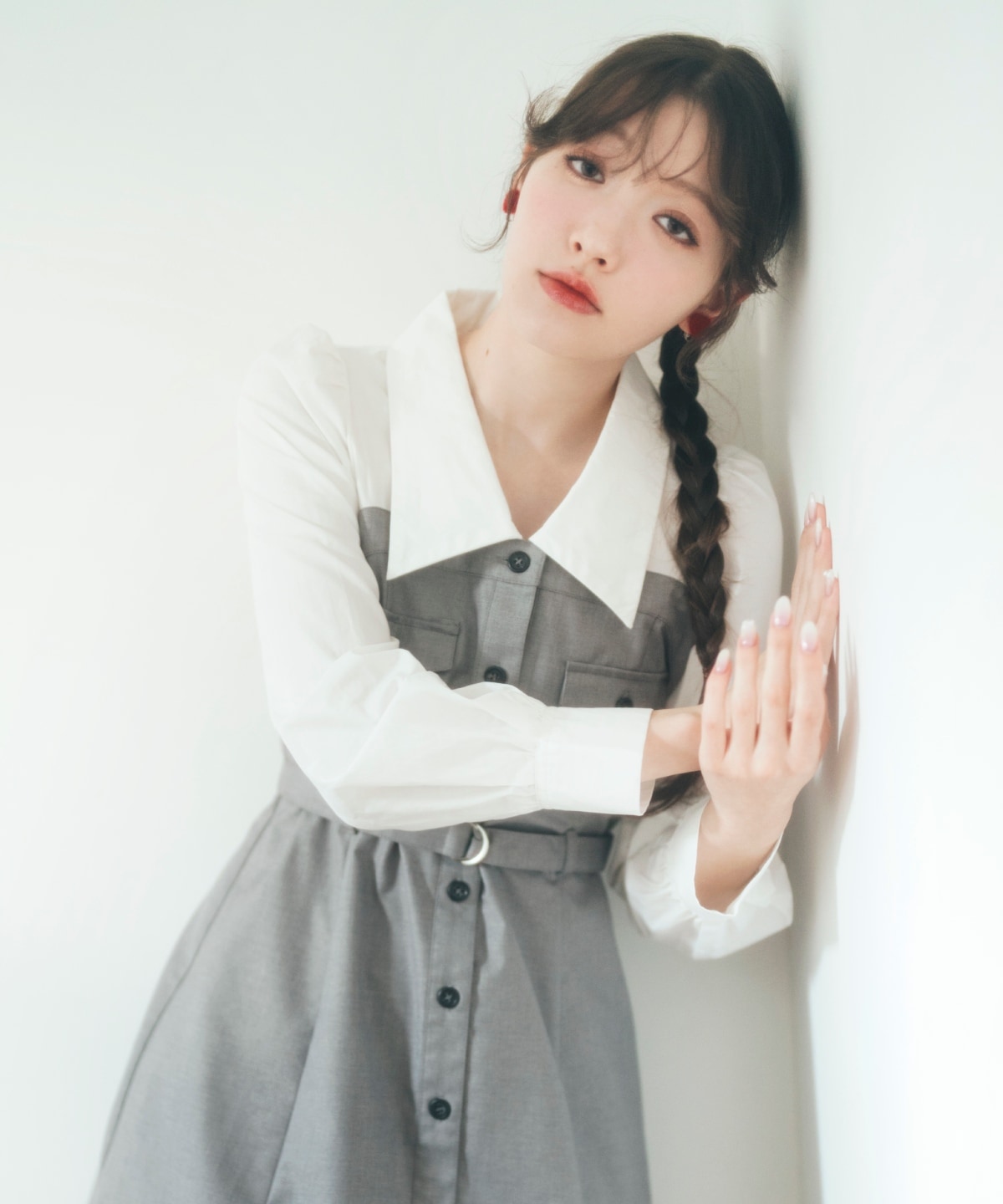 レイヤードデザインミニシャツワンピース