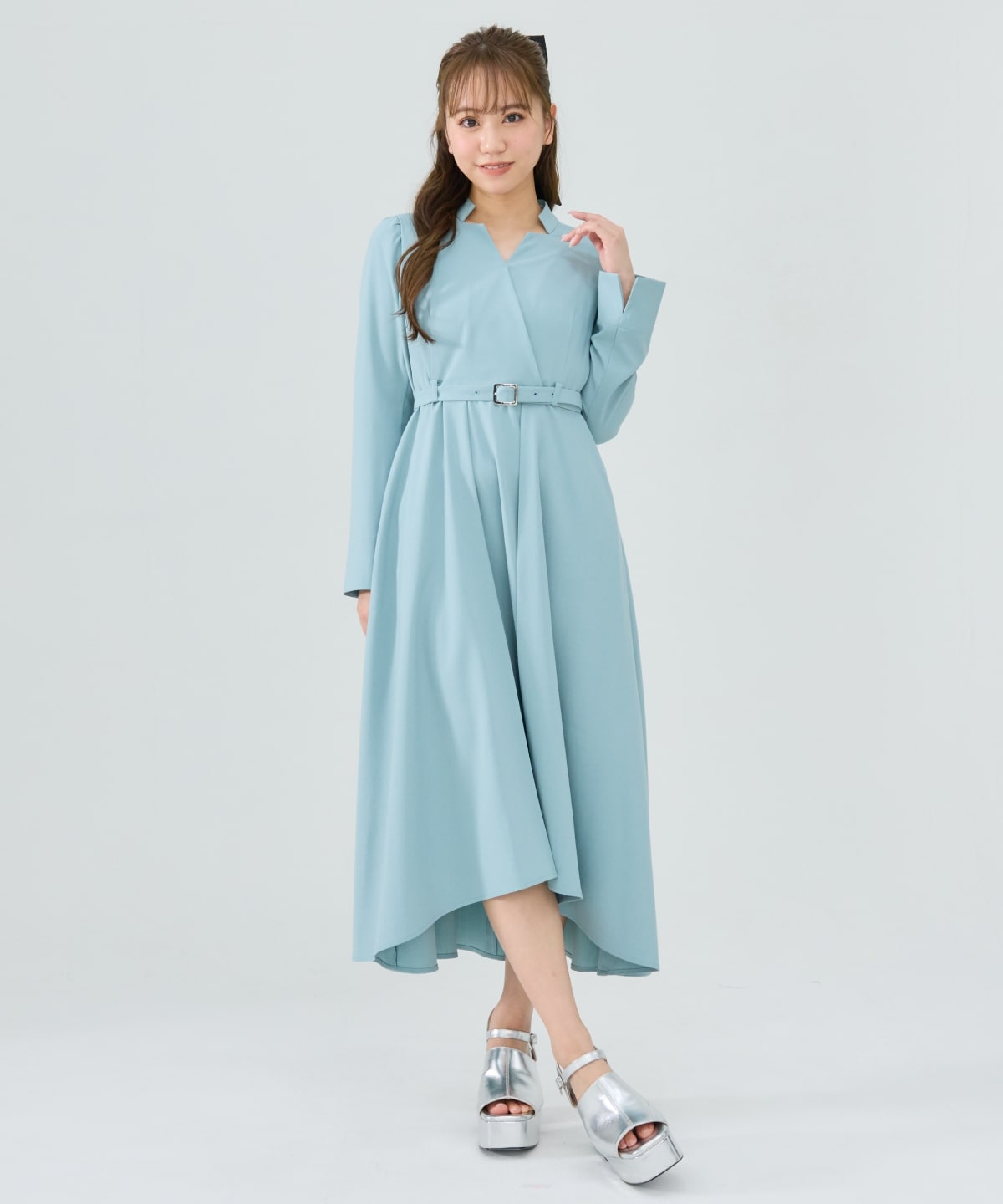 シャドウラメストライプカシュクールワンピース