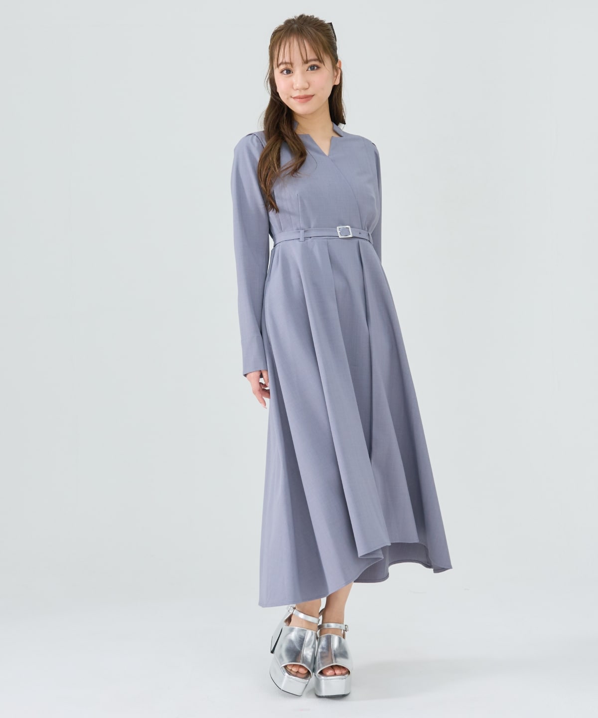 シャドウラメストライプカシュクールワンピース