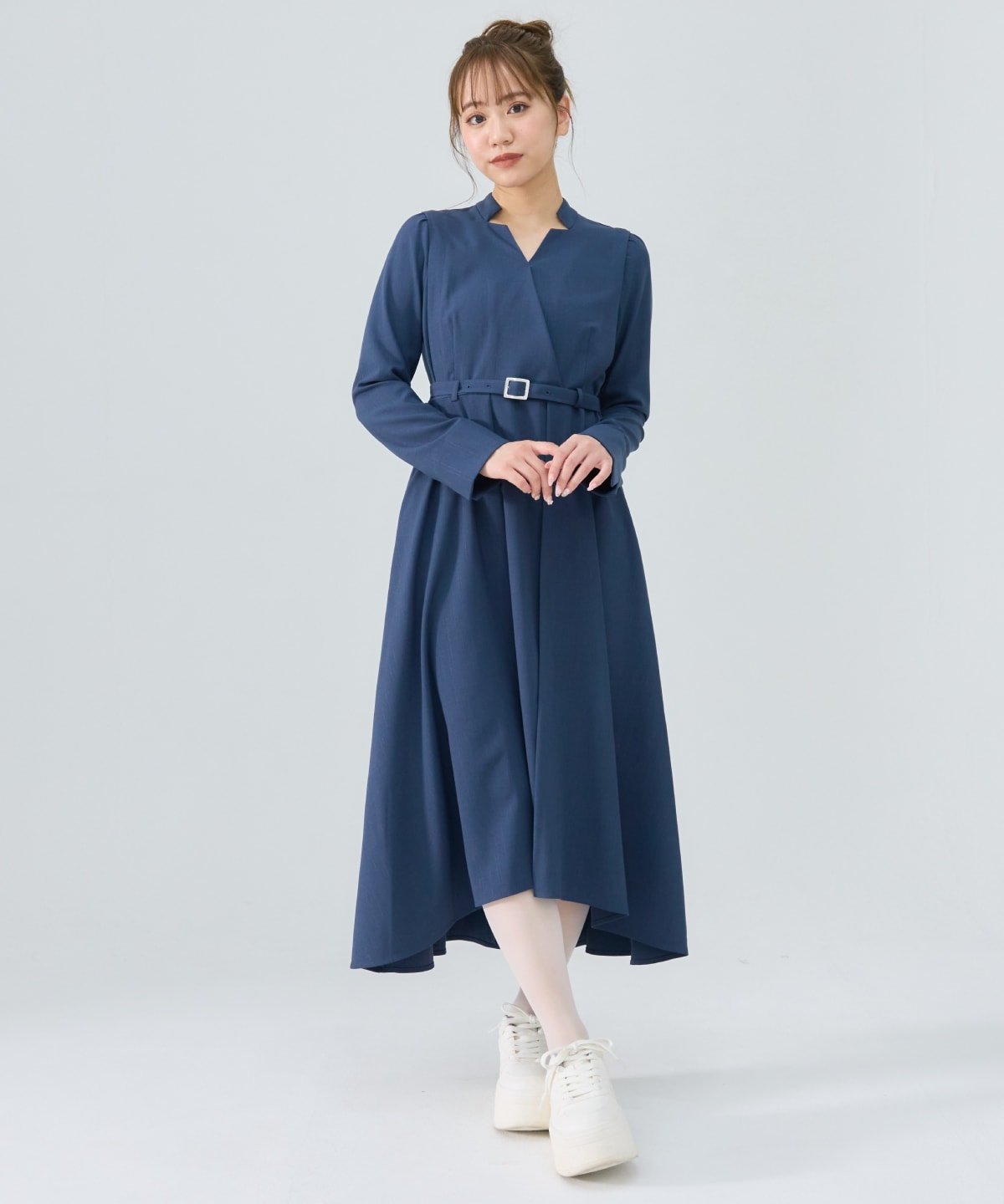 シャドウラメストライプカシュクールワンピース