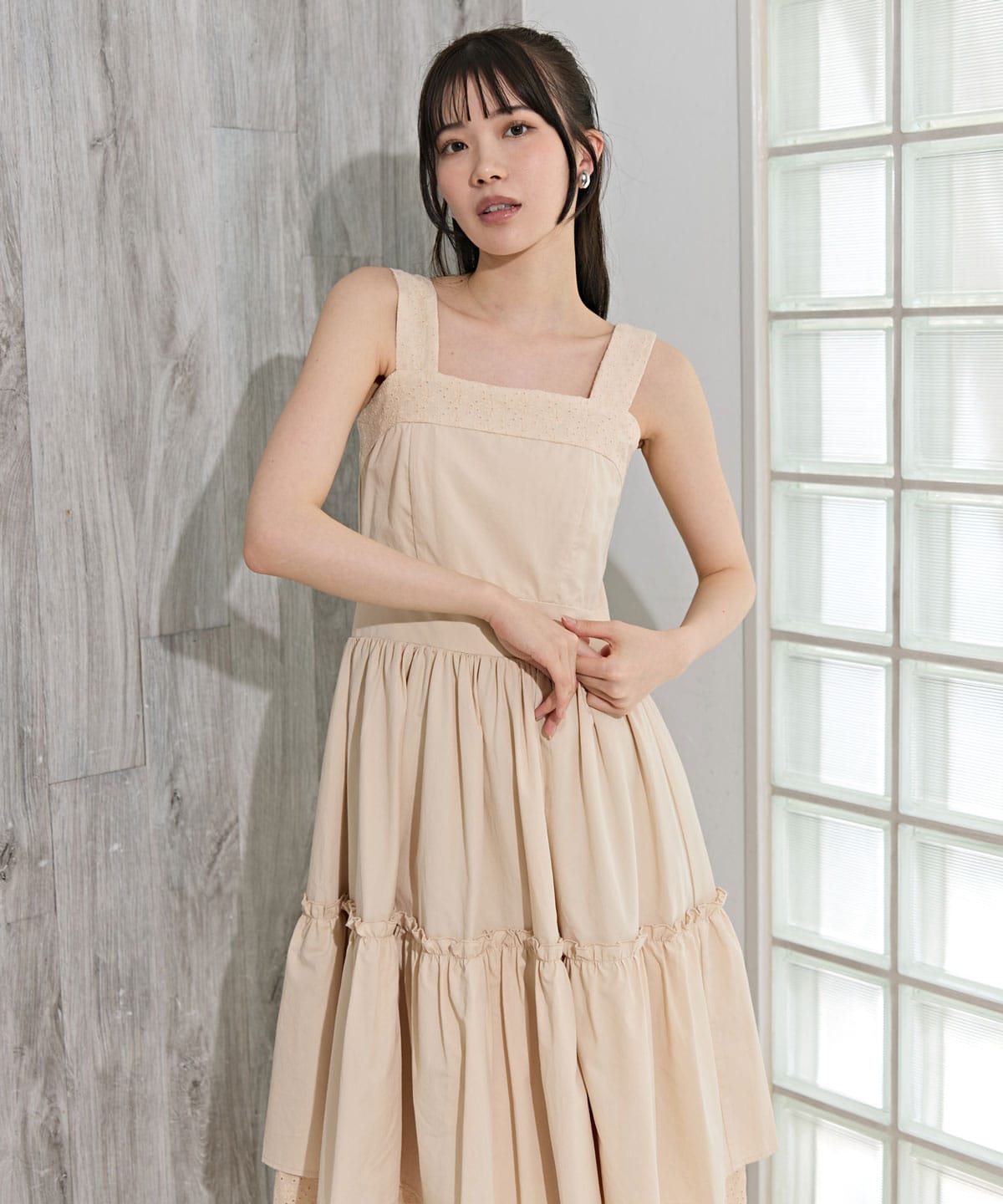 コットンレースティアードワンピース