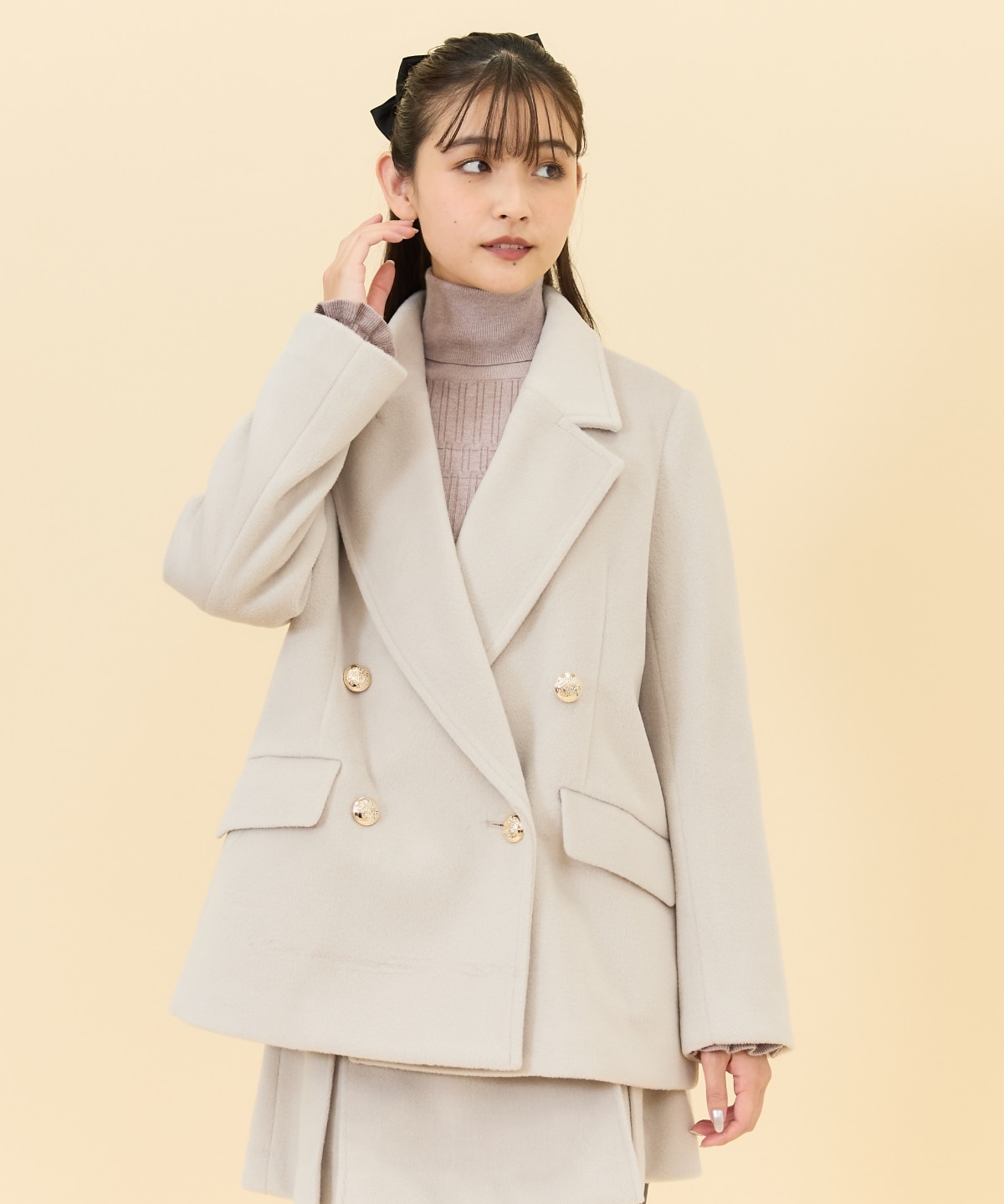 【セットアップ可能】カットメルトンダブルショートコート