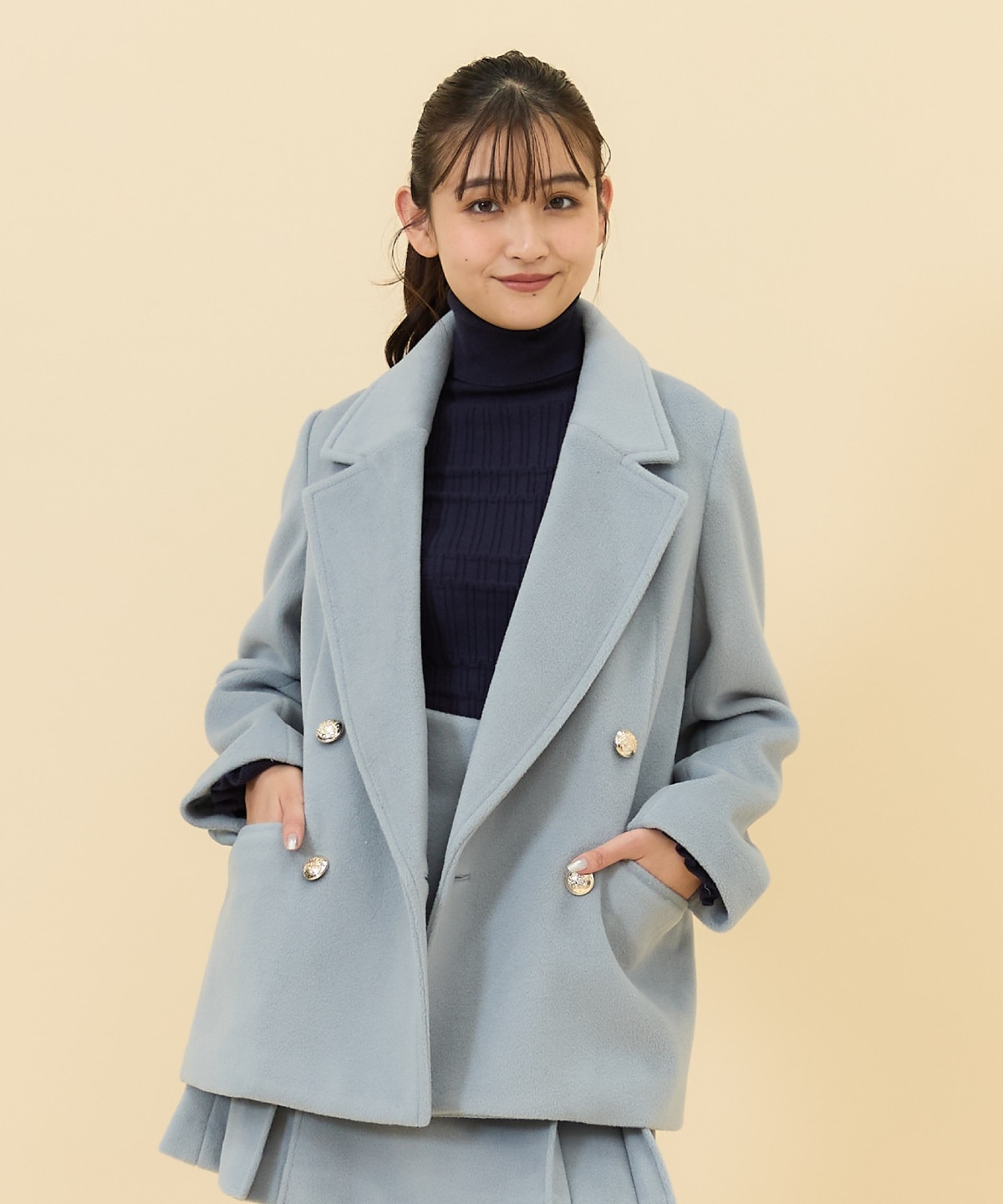 【セットアップ可能】カットメルトンダブルショートコート