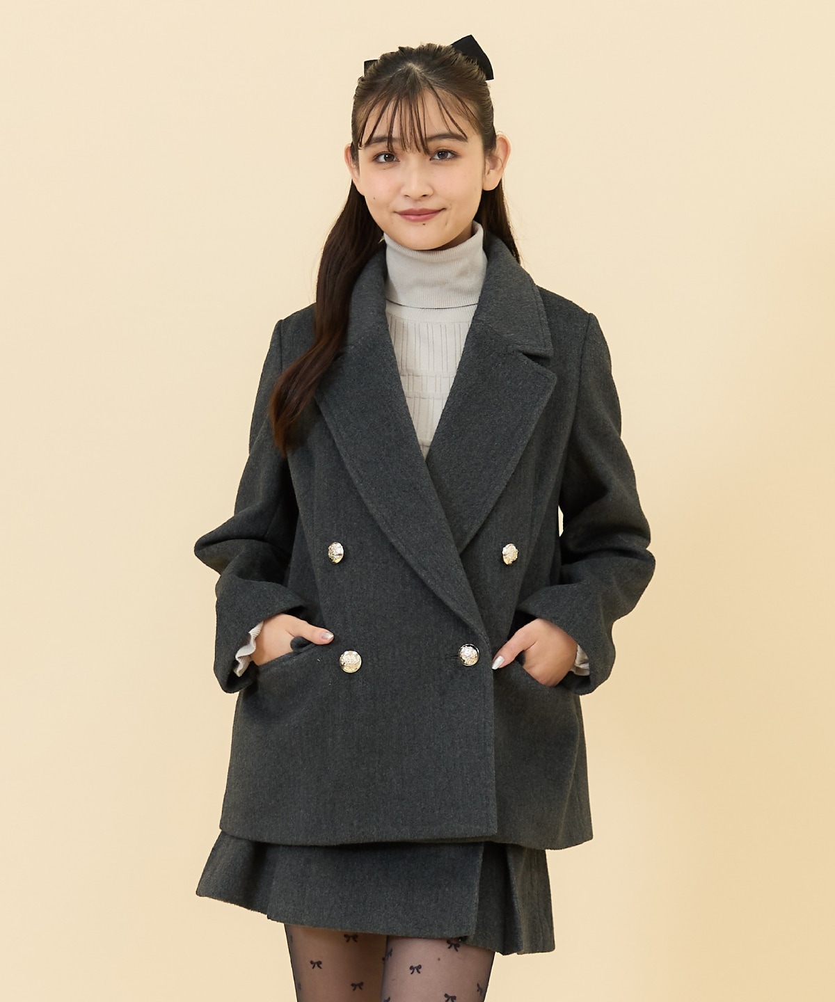 【セットアップ可能】カットメルトンダブルショートコート