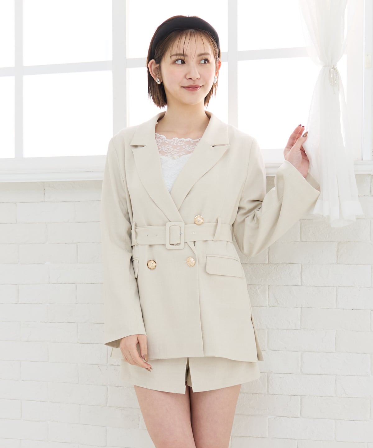 【セットアップ可能】ベルテッドダブルジャケット