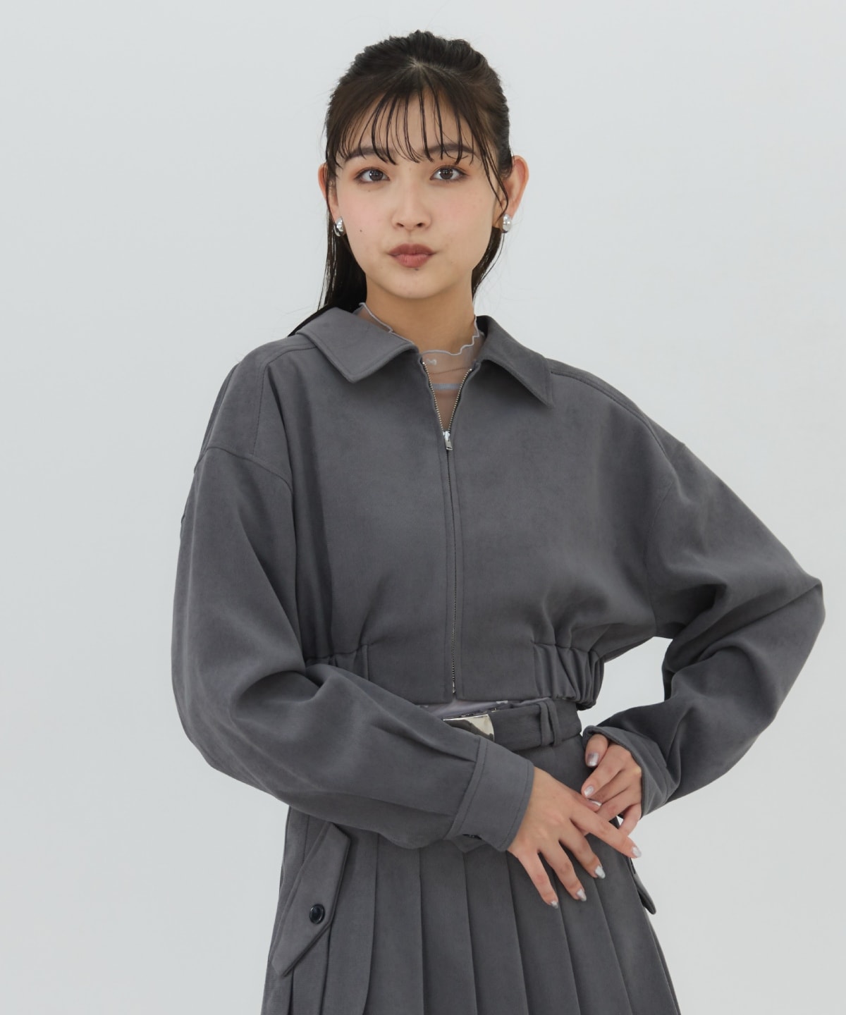 【セットアップ可能】フロントジップショートブルゾン