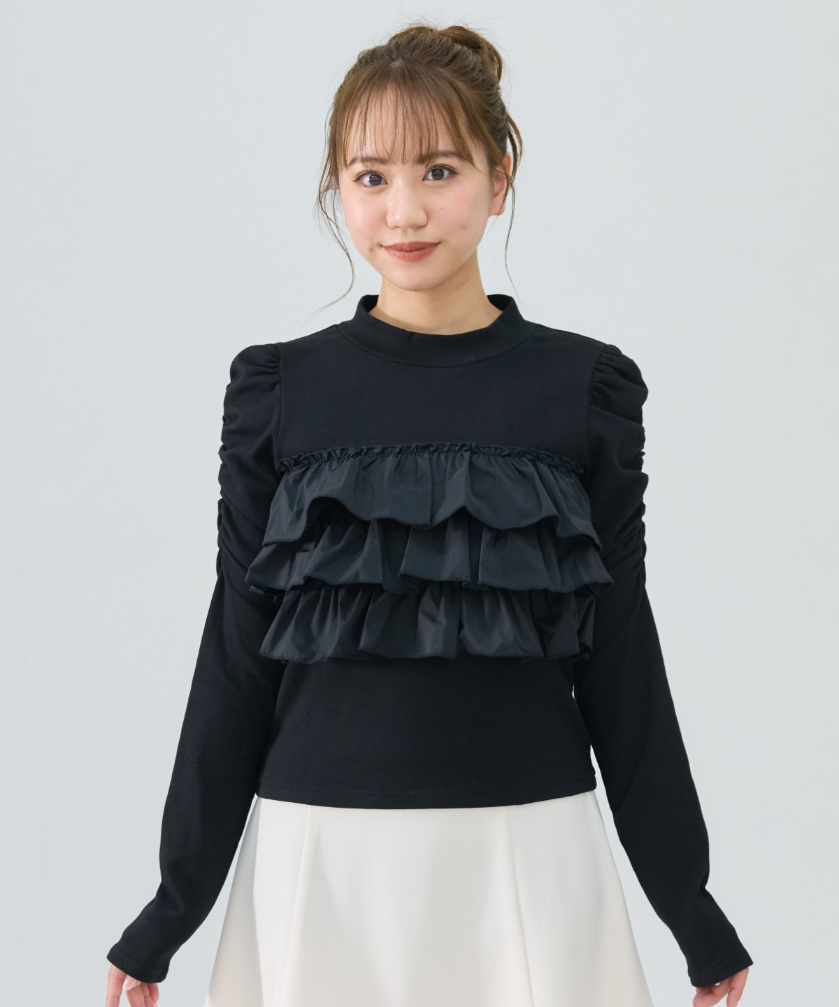 異素材フリルトップス