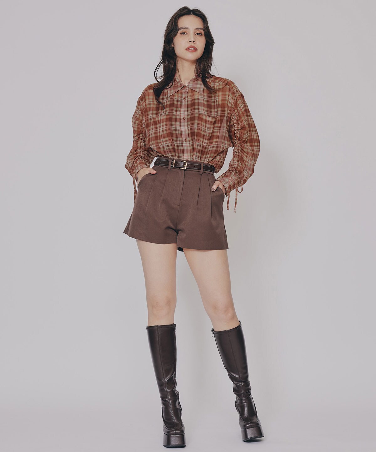 シアーチェックドロストスリーブシャツ