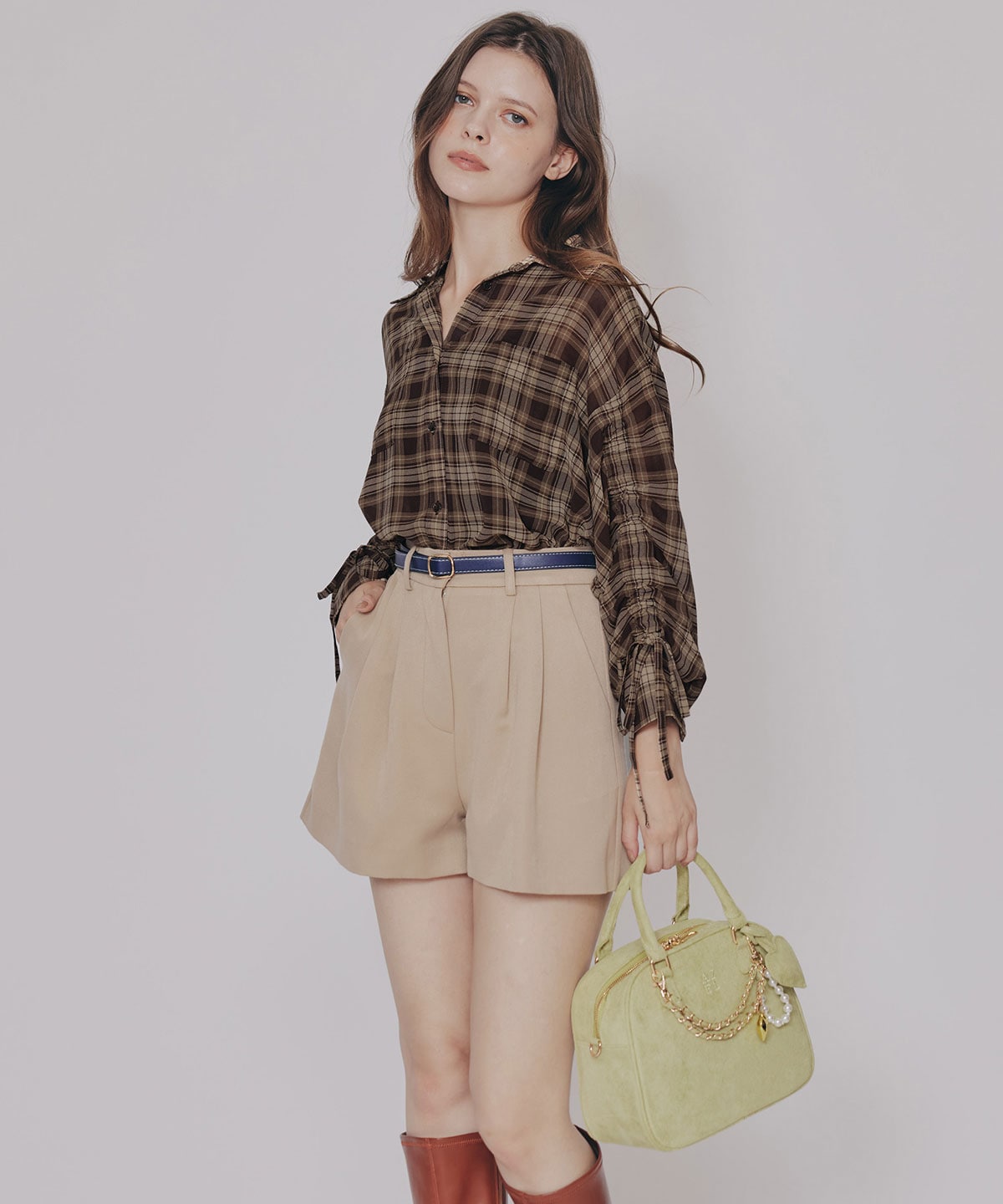 シアーチェックドロストスリーブシャツ