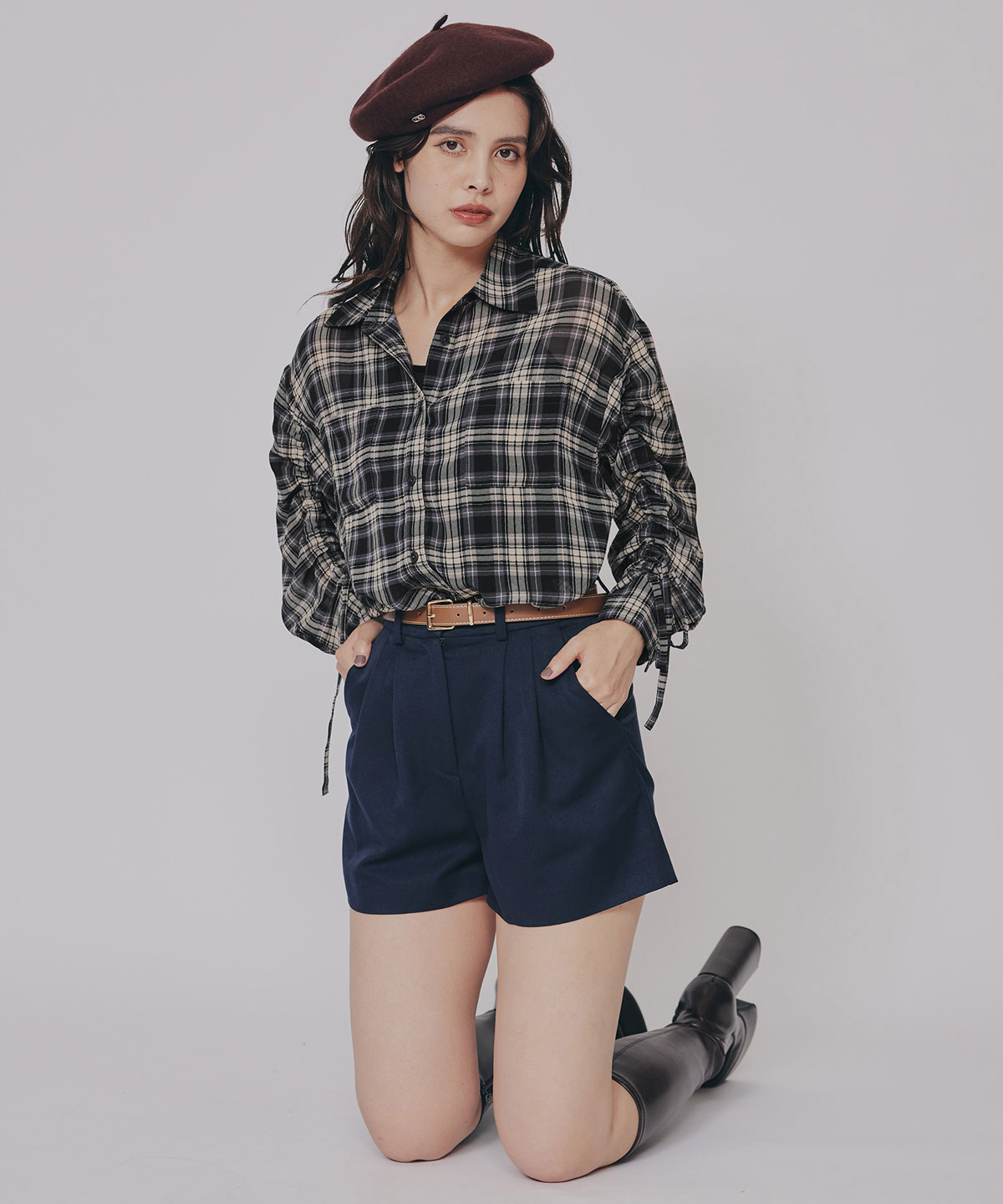 シアーチェックドロストスリーブシャツ