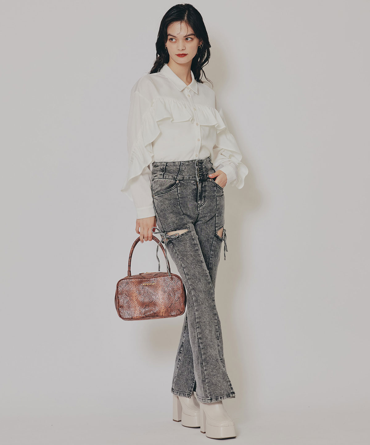 フリルラインストライプブラウス