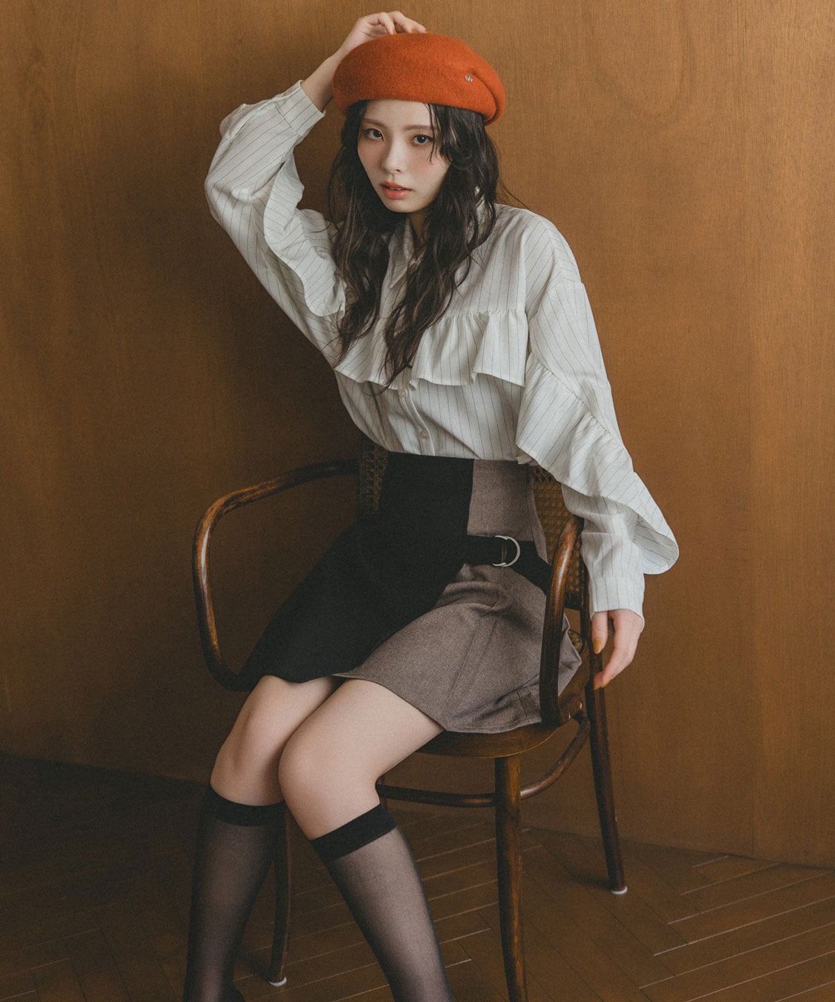 フリルラインストライプブラウス