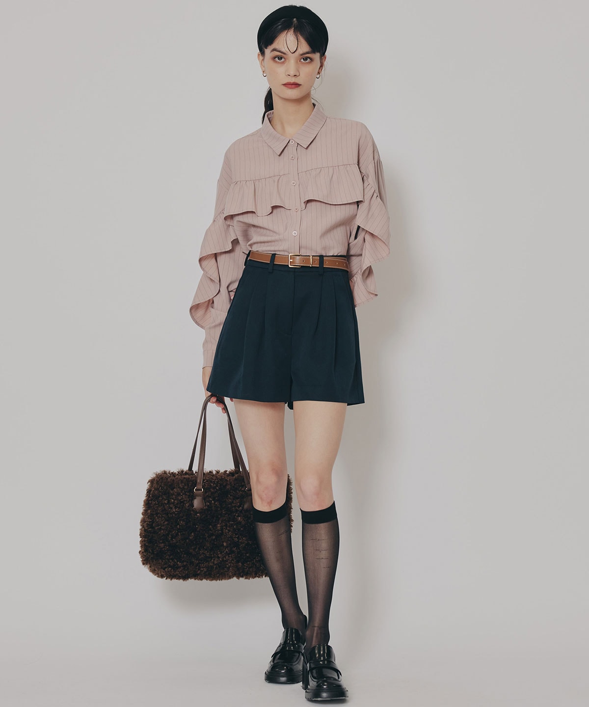 フリルラインストライプブラウス