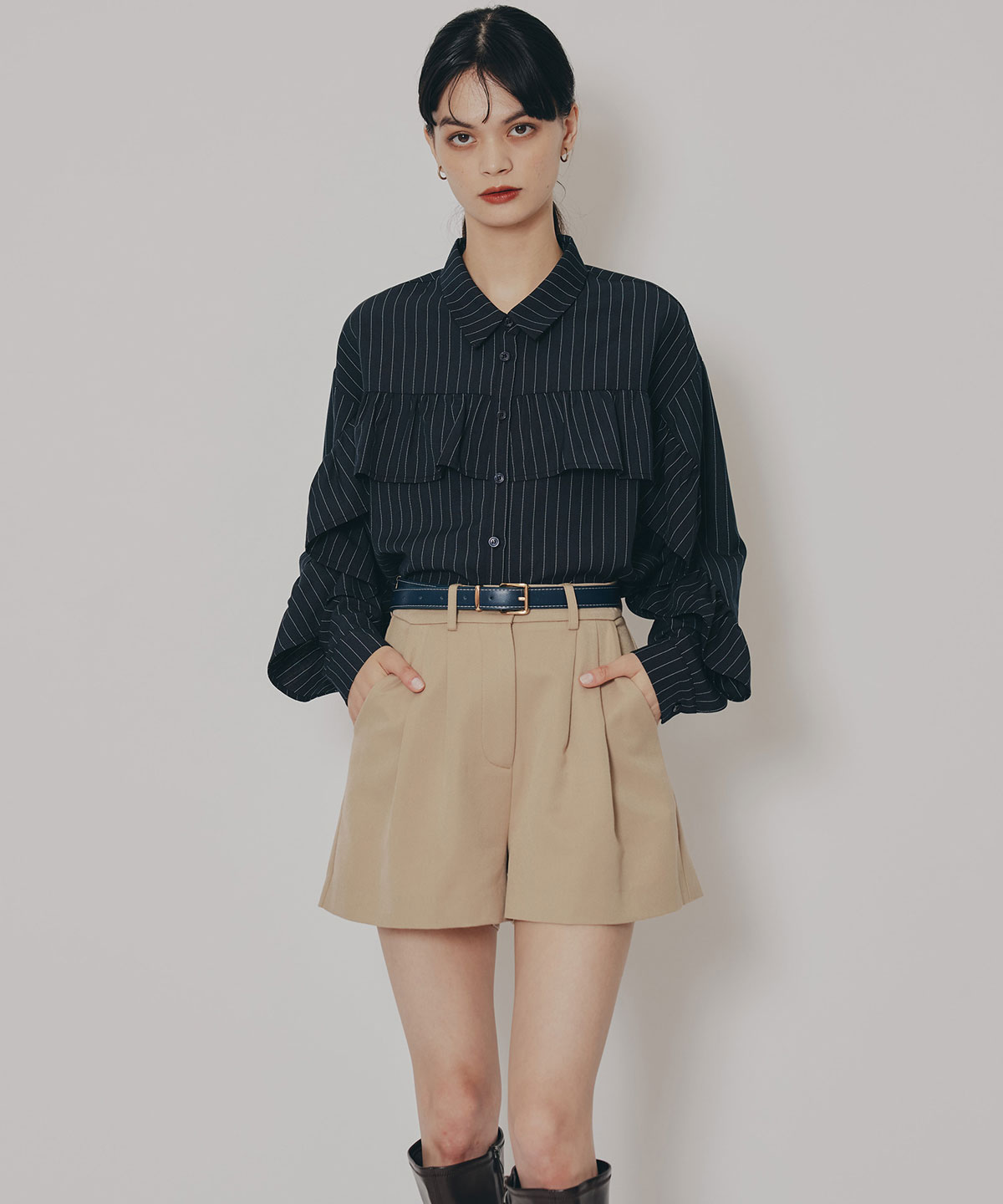 フリルラインストライプブラウス