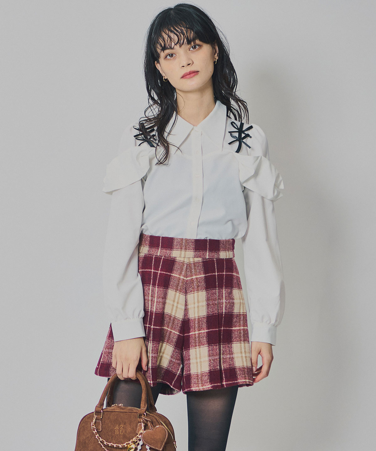 リボンフリルショルダーブラウス