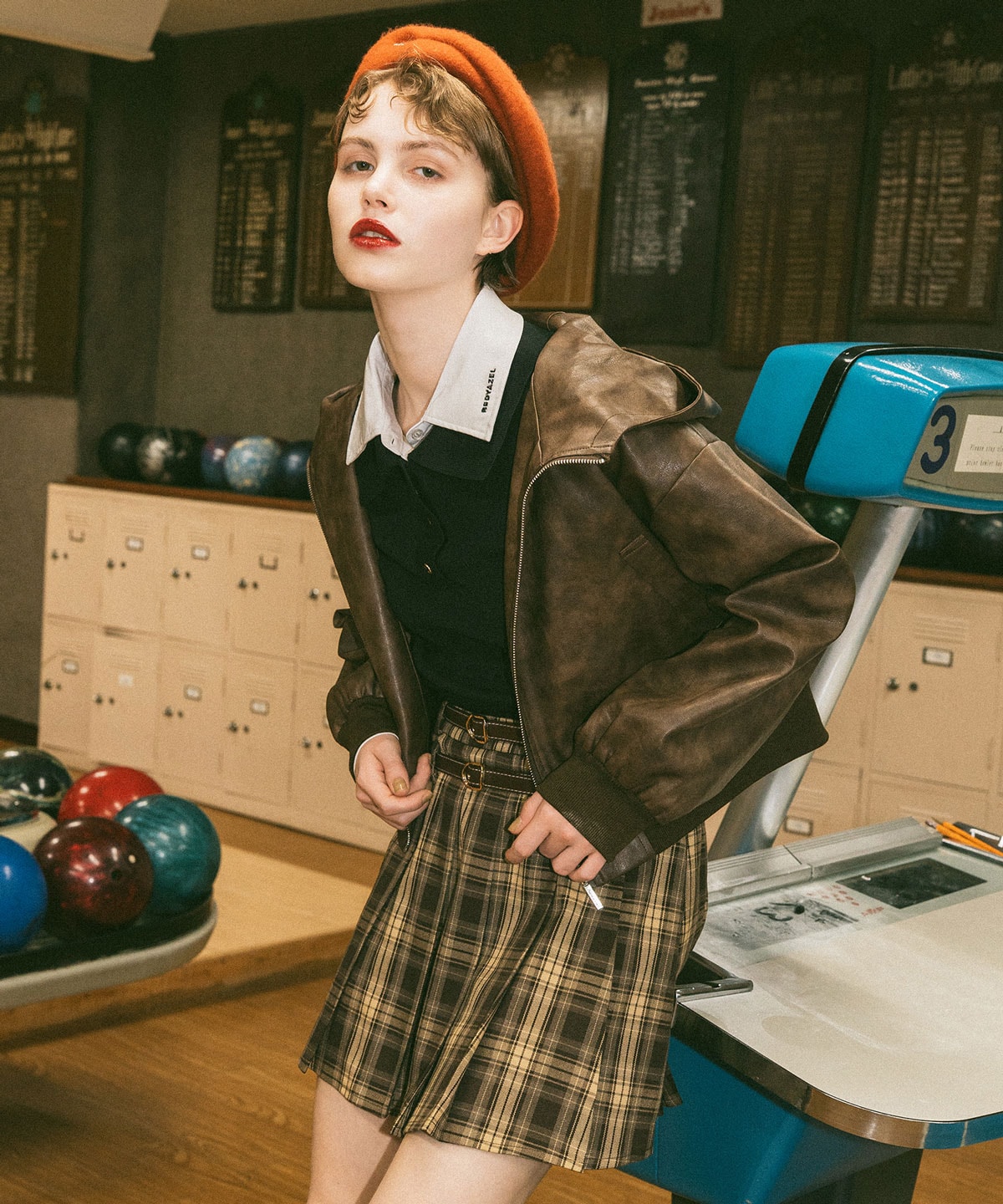 ダブルベルトチェックプリーツミニスカート