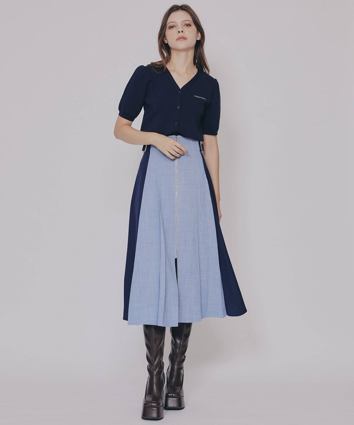 フロントジップバイカラーミディスカート