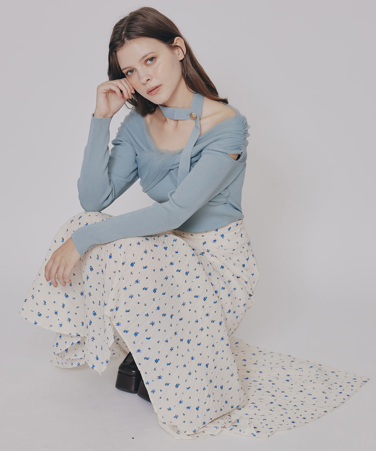 ミニフラワーイレヘムロングスカート