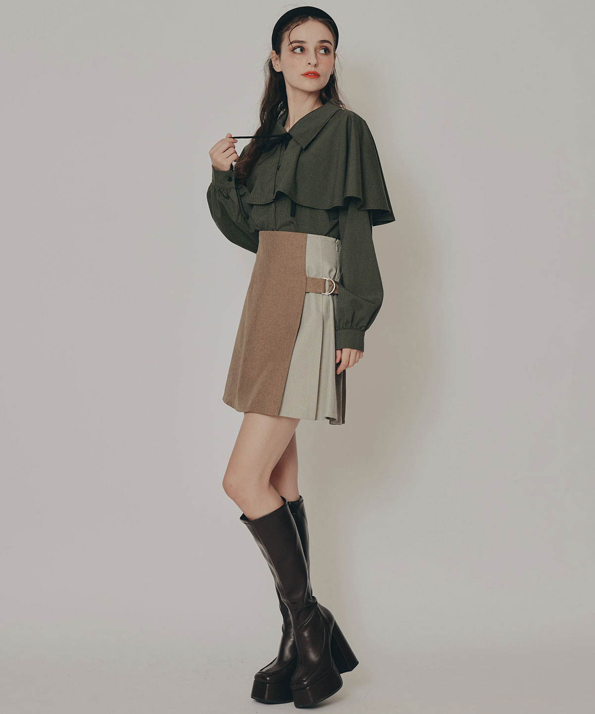 バイカラーアシメプリーツミニスカート