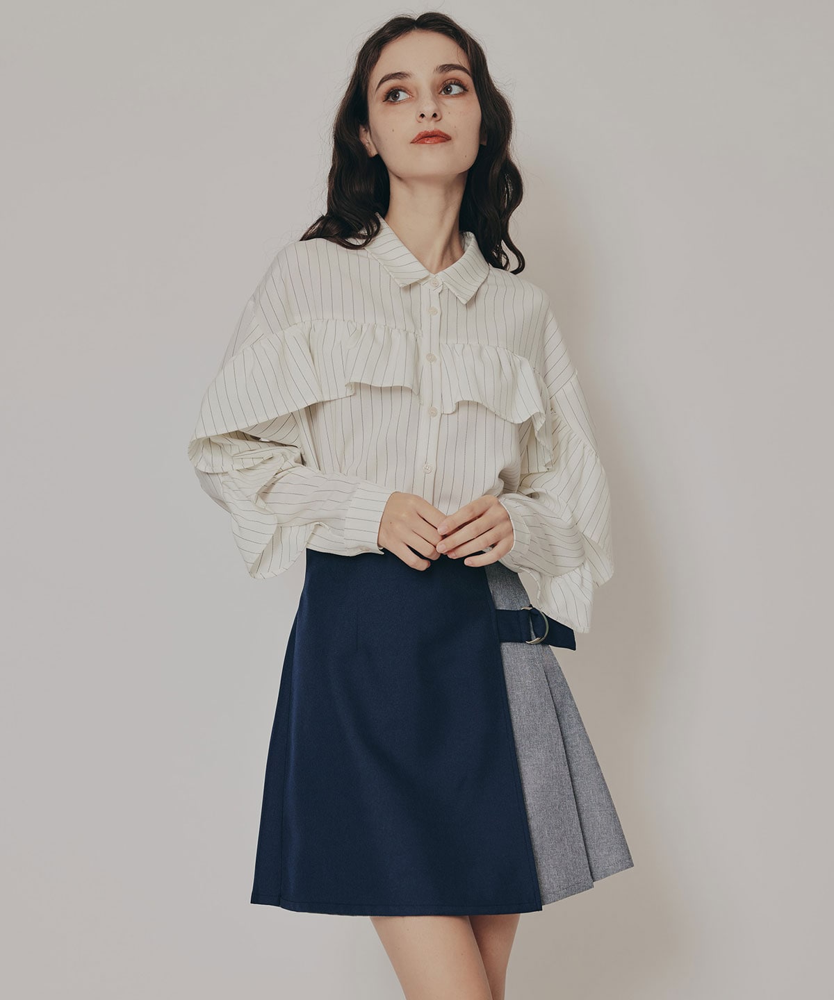 バイカラーアシメプリーツミニスカート