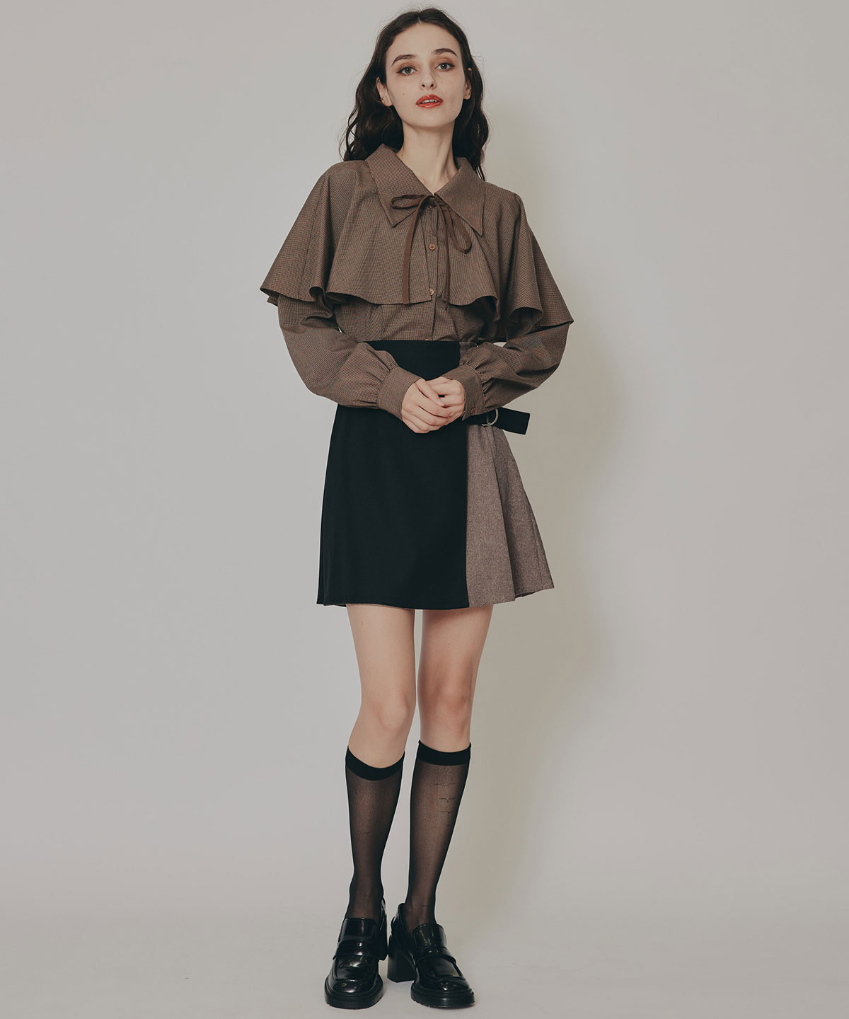 バイカラーアシメプリーツミニスカート