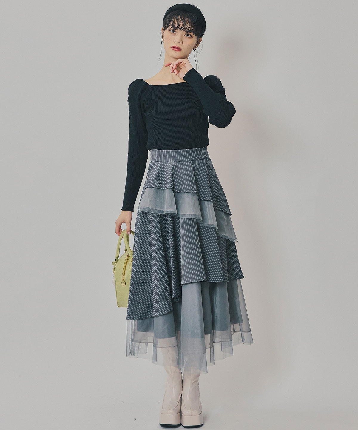 シアーMIXティアードスカート