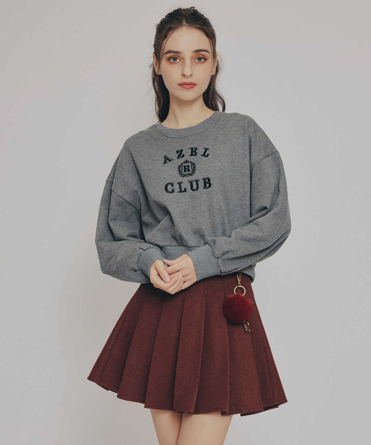 ファーチャームウールライクプリーツミニスカート