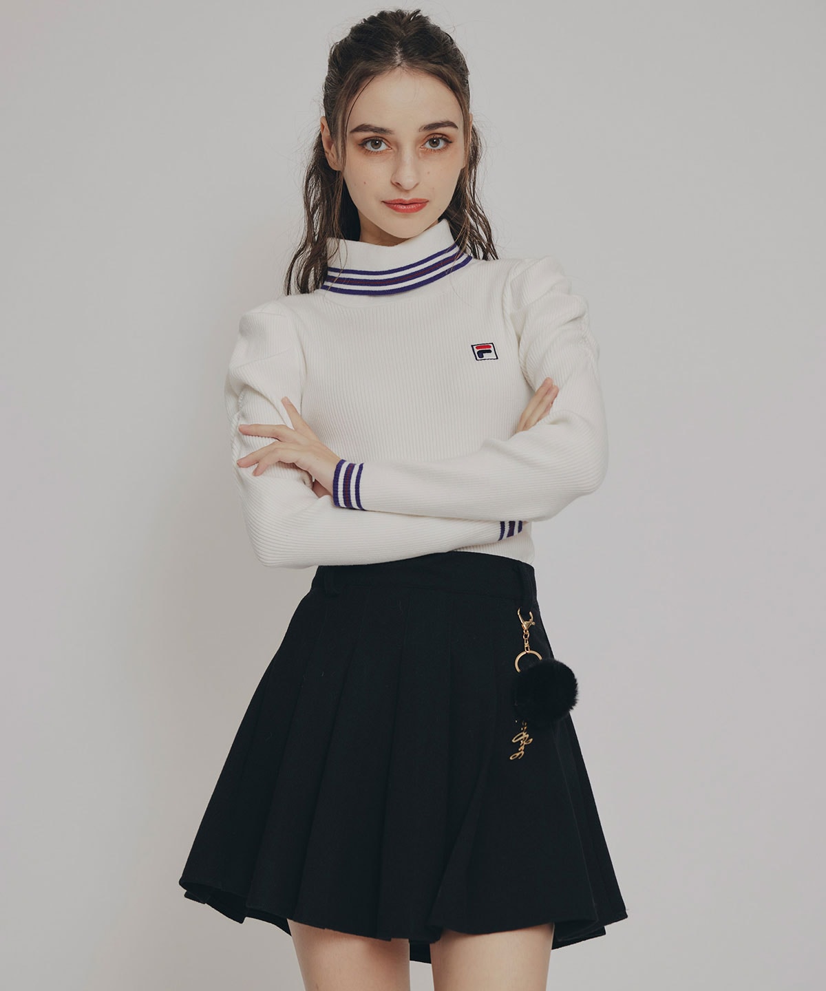 ファーチャームウールライクプリーツミニスカート