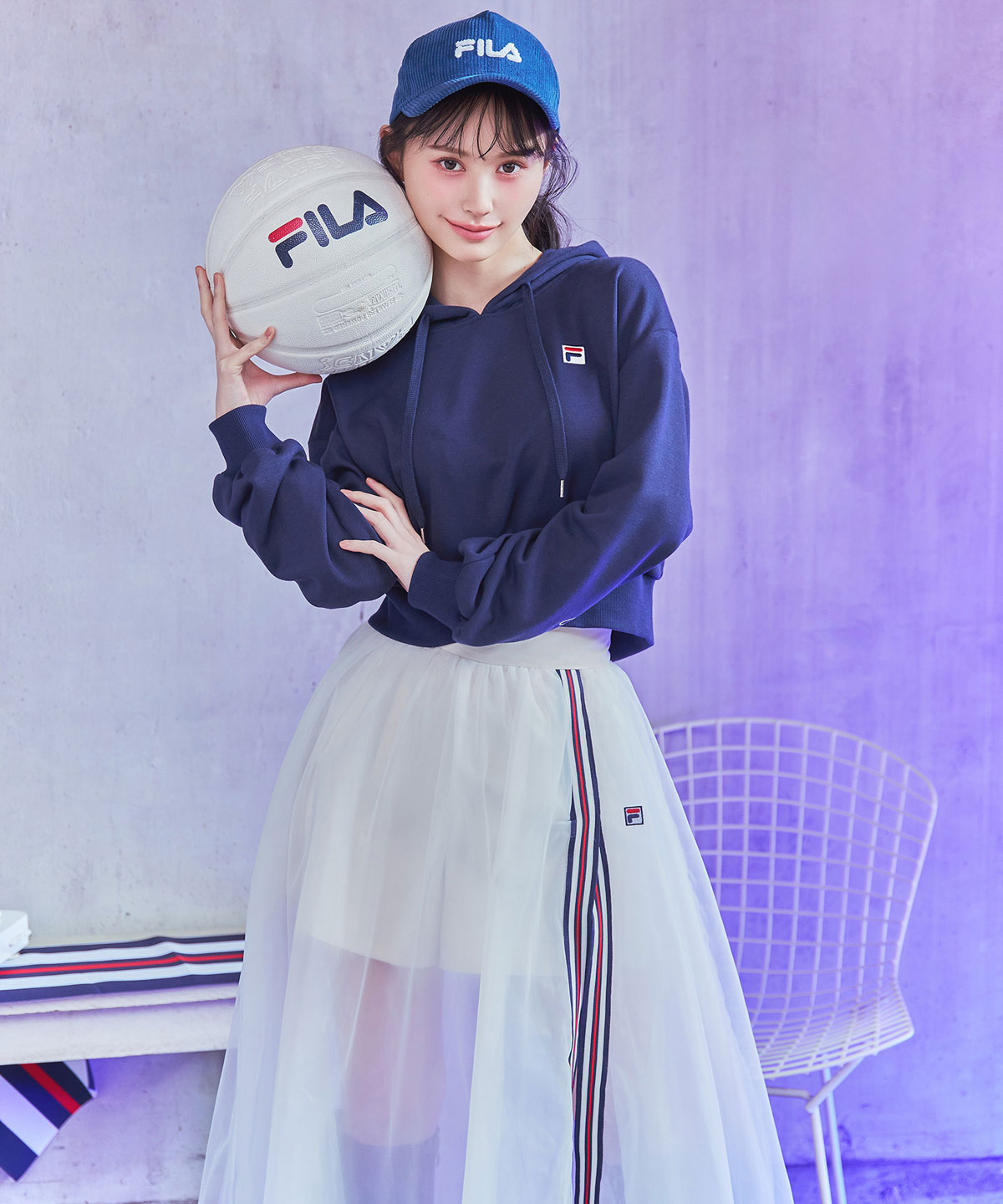 ［FILA×REDYAZEL］チュールレイヤードショートパンツ×トリコロールラインスリットロングスカート