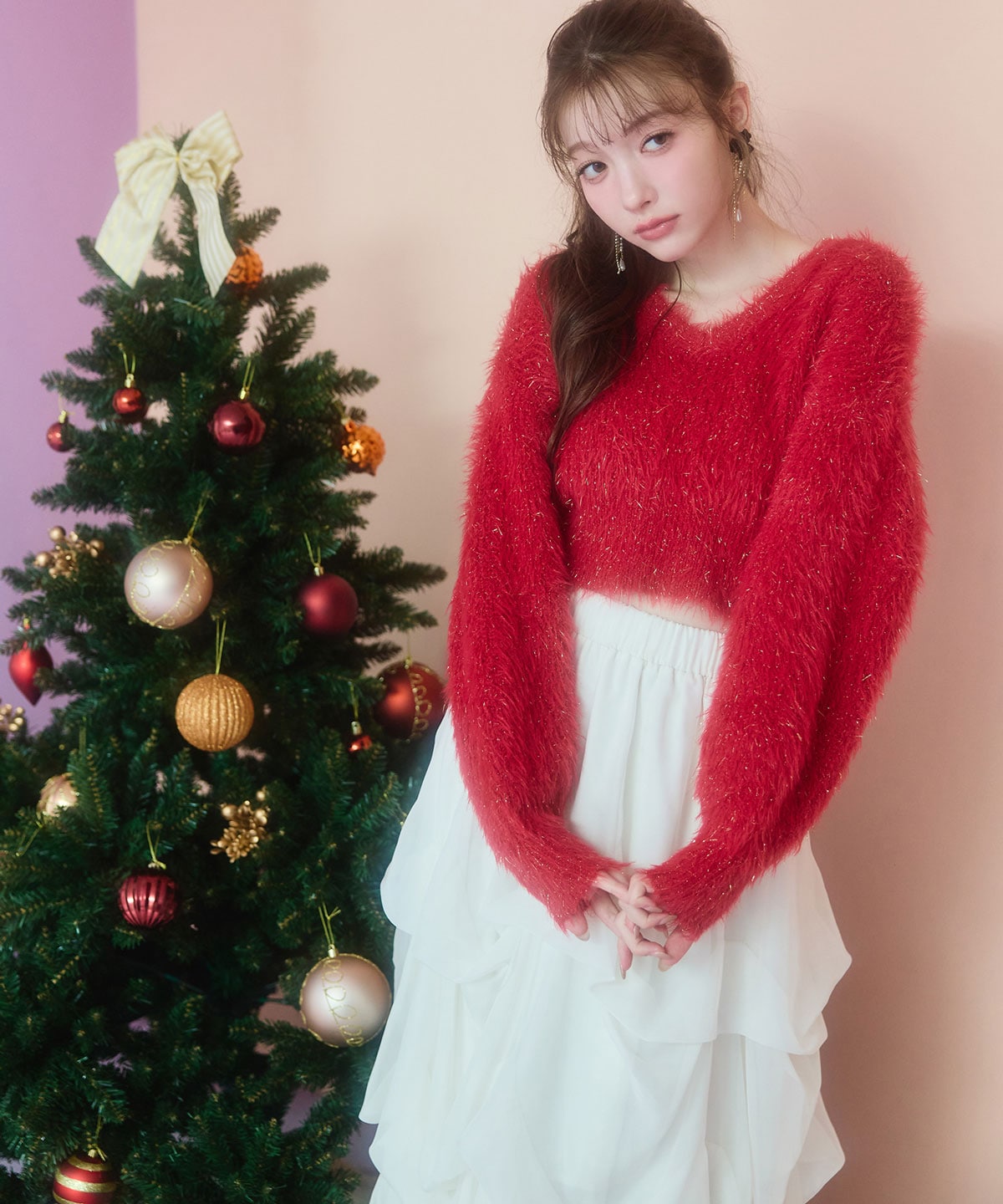 タックバルーンボリュームシフォンロングスカート