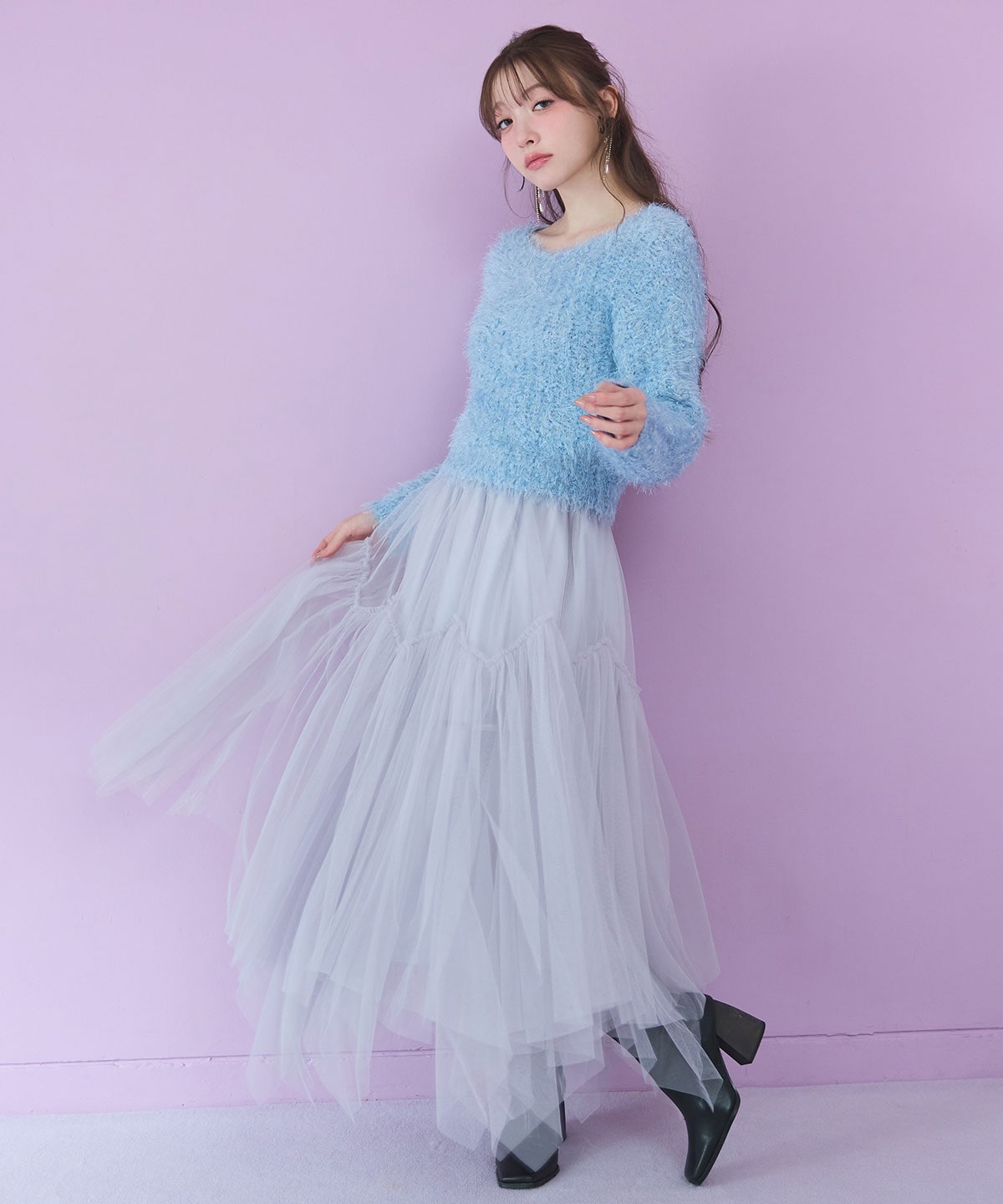 チュールフレアロングスカート