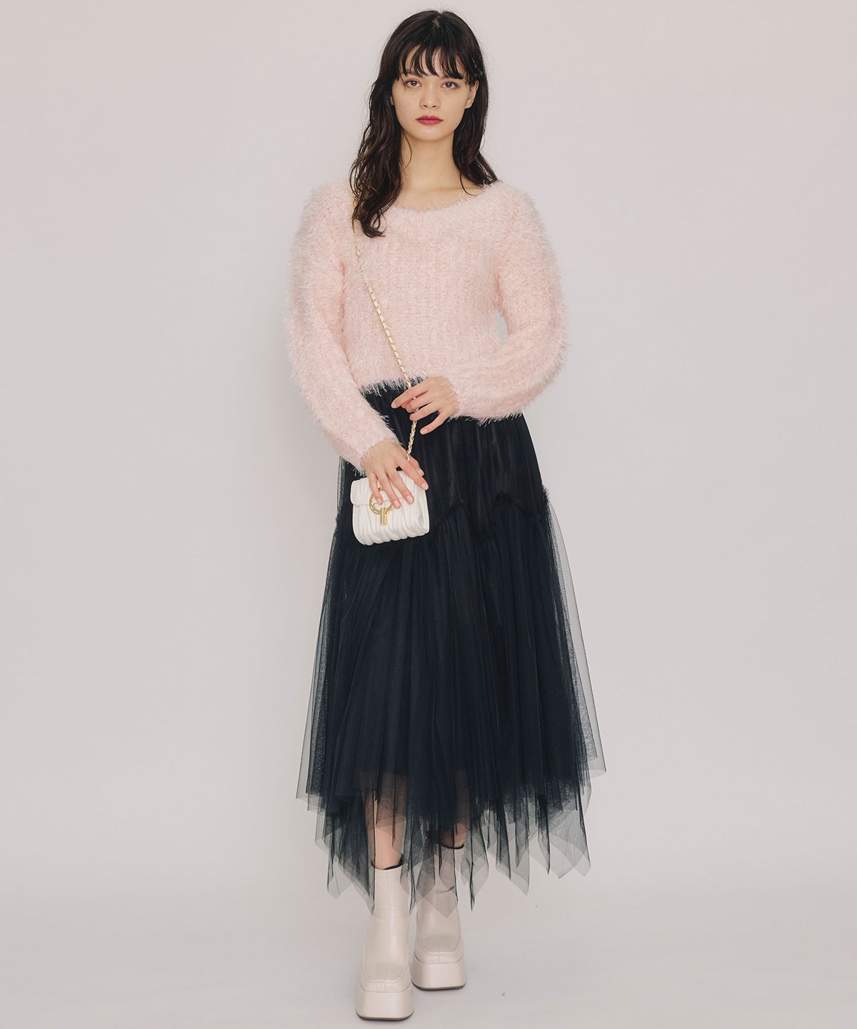 チュールフレアロングスカート
