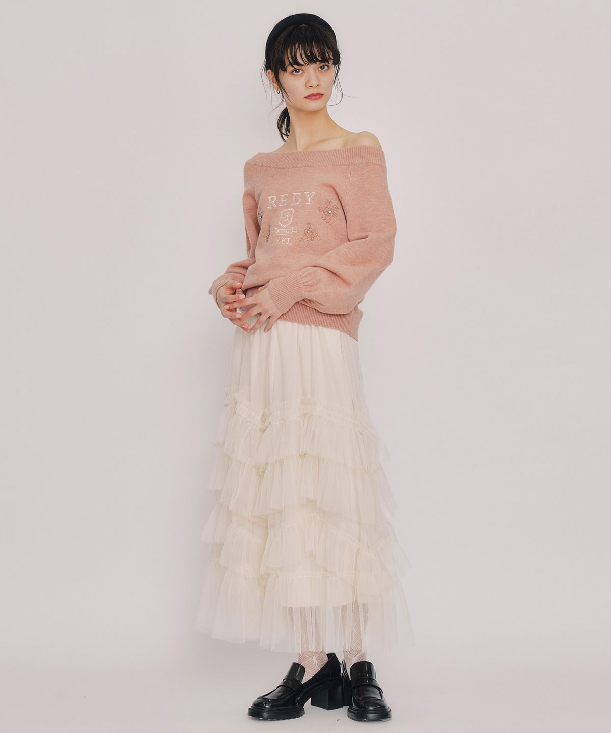 ギャザーチュールティアードロングスカート