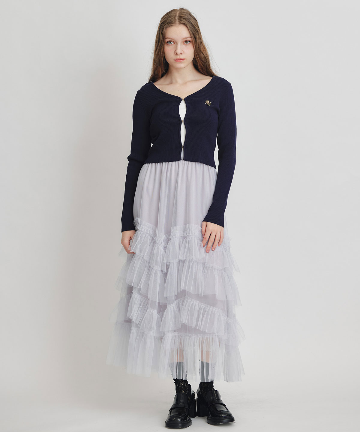 ギャザーチュールティアードロングスカート