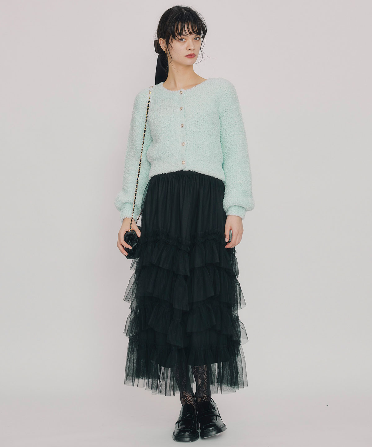 ギャザーチュールティアードロングスカート