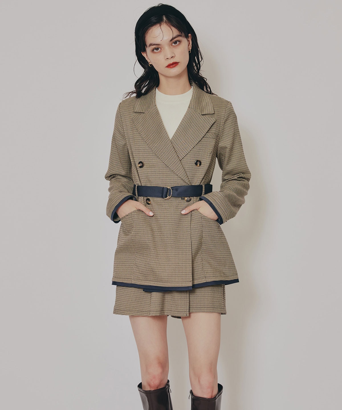 【セットアップ可能】グレンチェックミニラップスカートライクショートパンツ