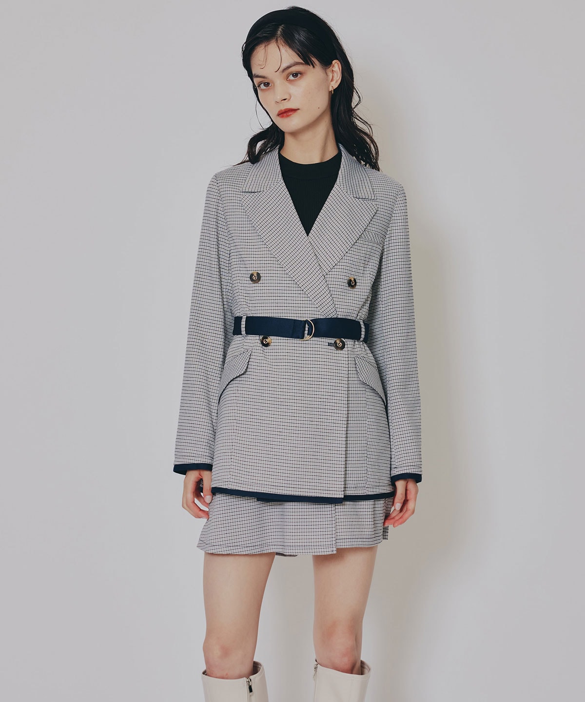 【セットアップ可能】グレンチェックミニラップスカートライクショートパンツ