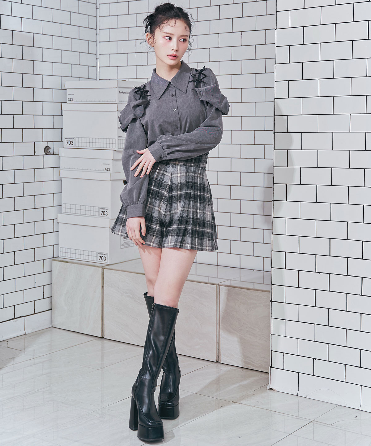 チェックタックショートパンツ