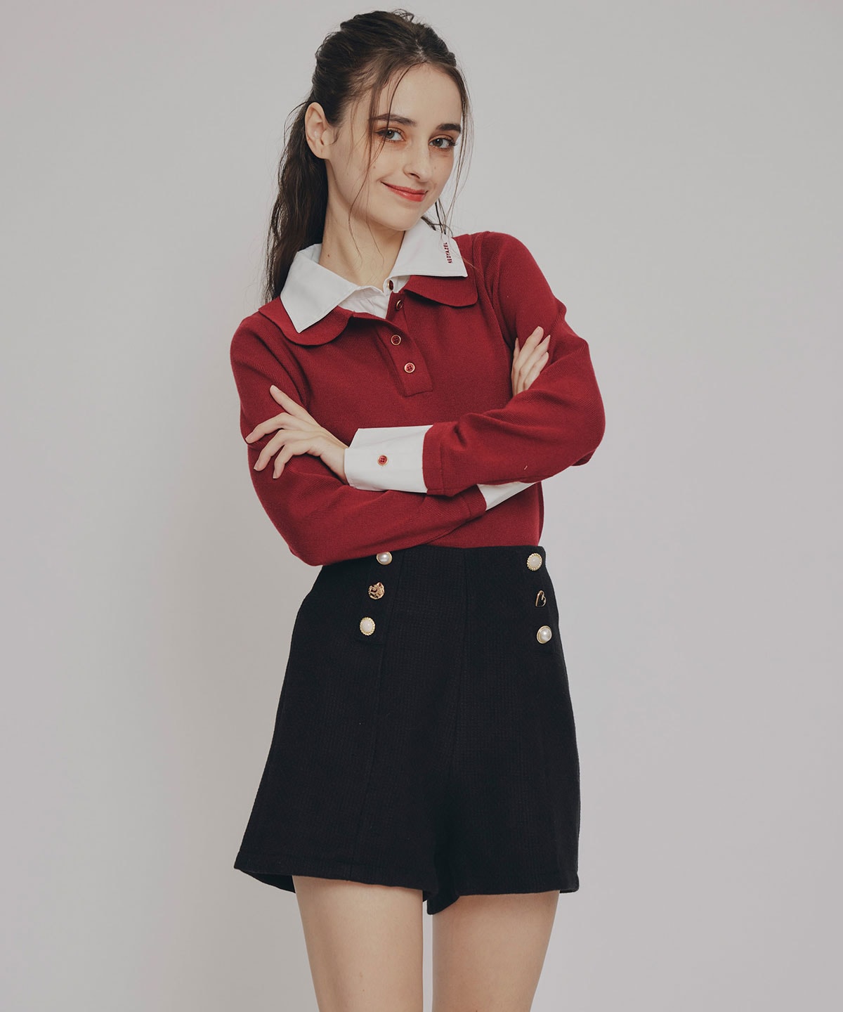 ハイウエストマルチボタンショートパンツ