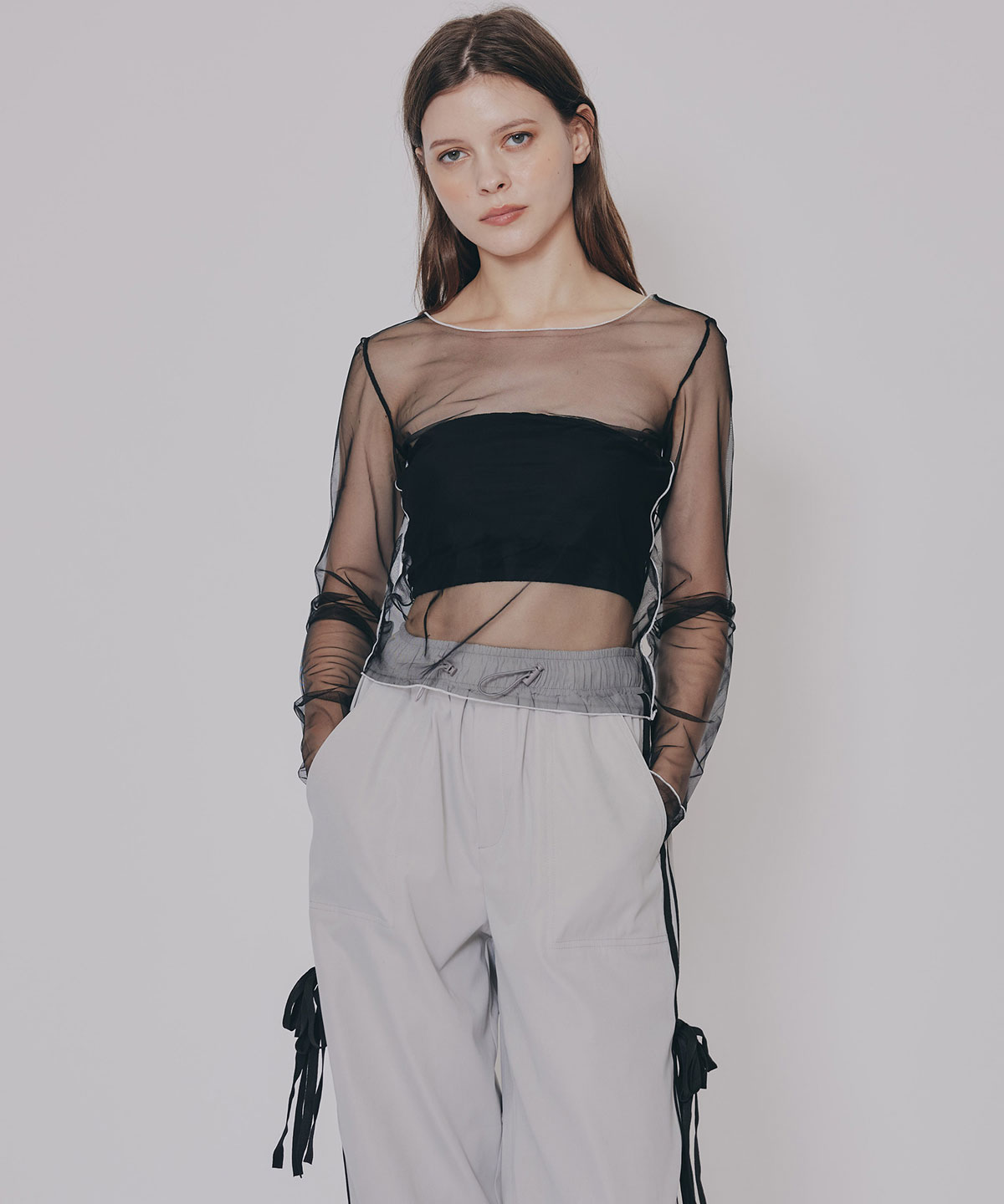 サイドリボンラインパラシュートパンツ