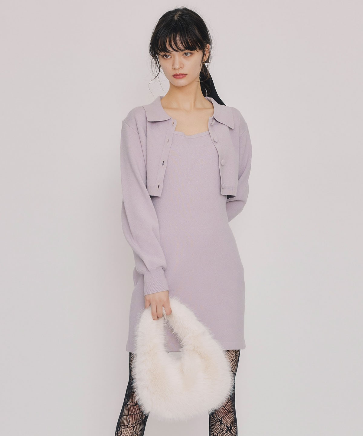 クラシカルニットカーディガン×キャミソールニットワンピースセットアップ