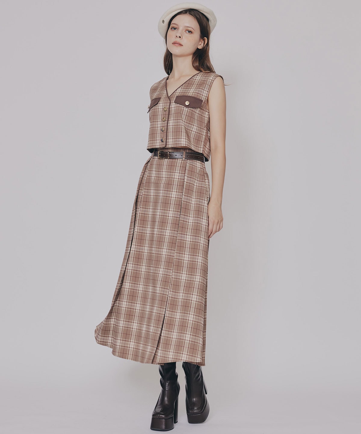 クラシカルチェックベスト&フレアスカートセットアップ