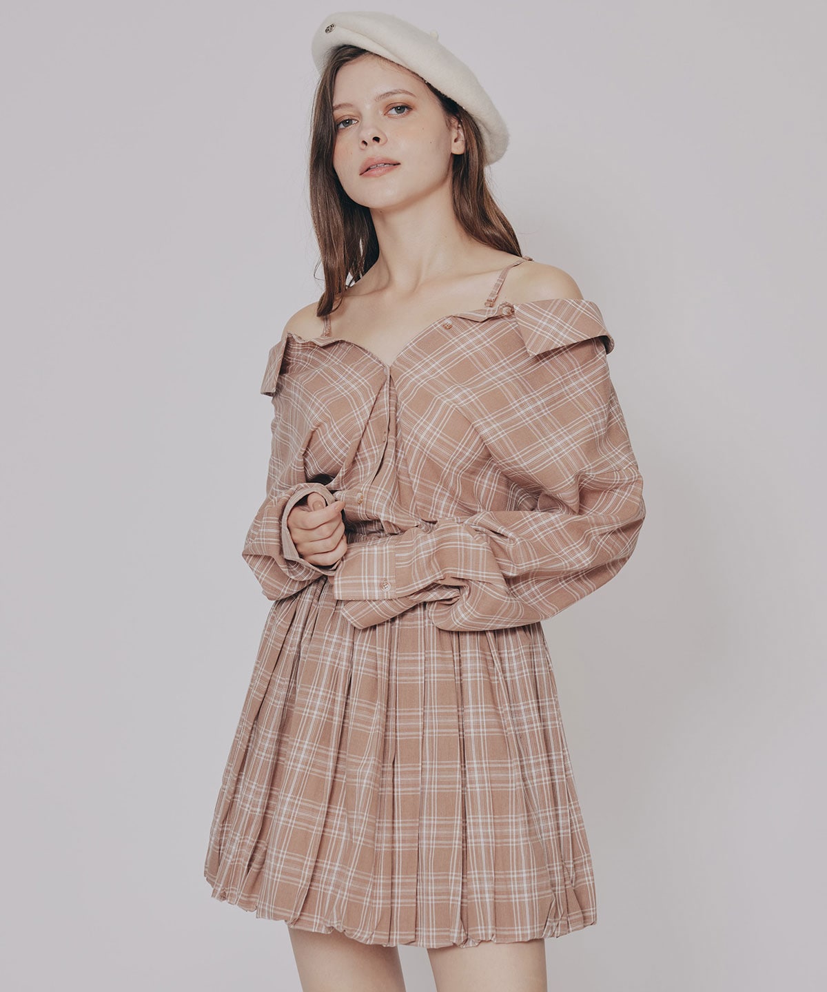 マルチWAYチェックブラウス×バルーンスカートセットアップ