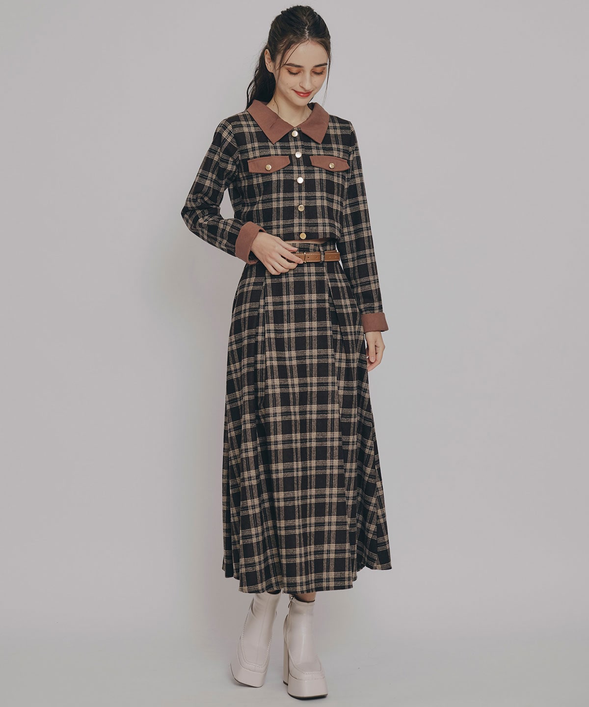 クラシカルチェックコンパクトシャツ×ロングスカートセットアップ(F