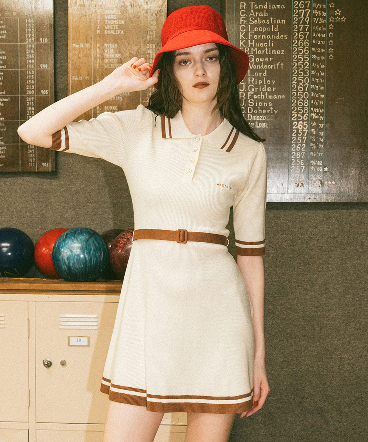 バイカラーポロニットミニワンピース(F アイボリー): REDYAZEL