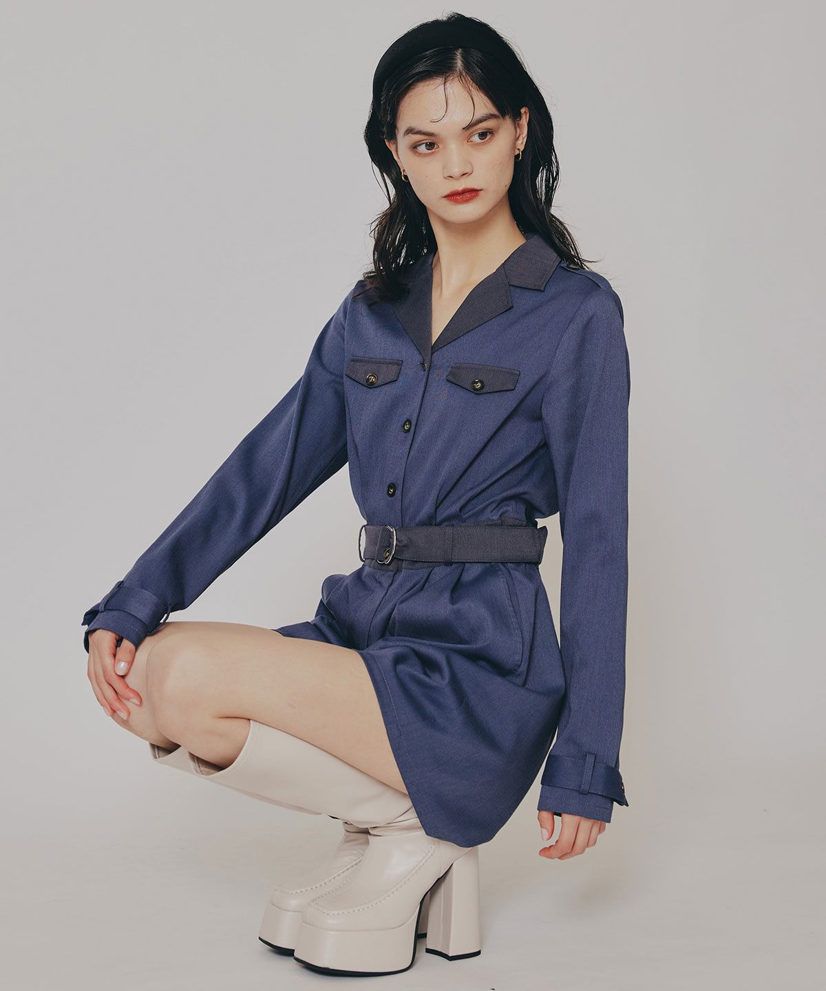 バイカラーベルトショートオールインワン